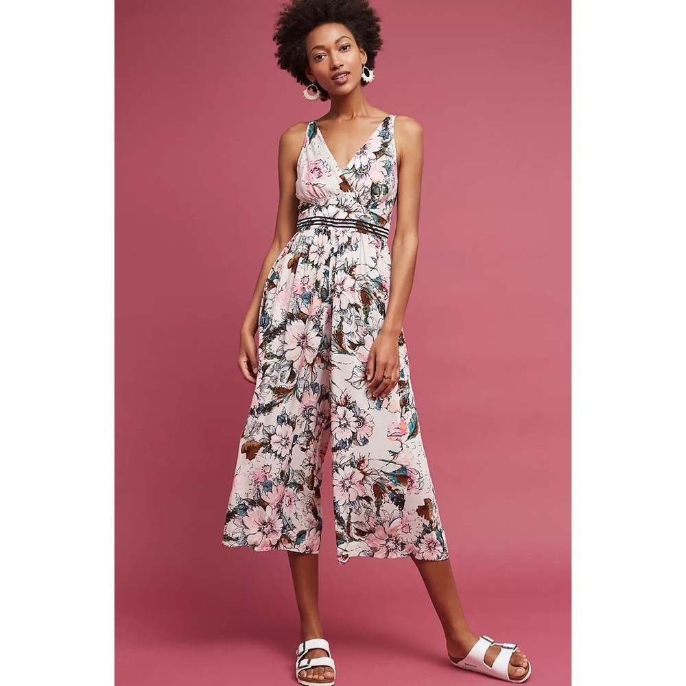 Anthropologie Plenty By Tracy Reese Gwyneth Pink Floral Wide Leg Jumpsuit Size 4